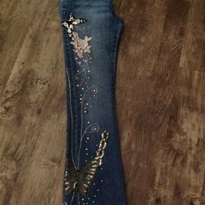 CREST JEANS*BLING*BUTTERFLY STRETCH JEANS*size 1/2